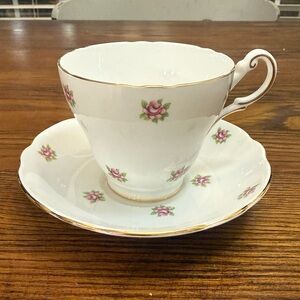 Floral Teacup and Saucer Set with Gold Trim
